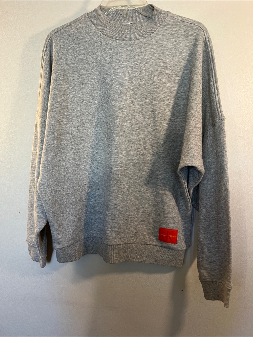 Calvin Klein Light Gray Crewneck Sweater with Red Patch - Picture 1 of 3